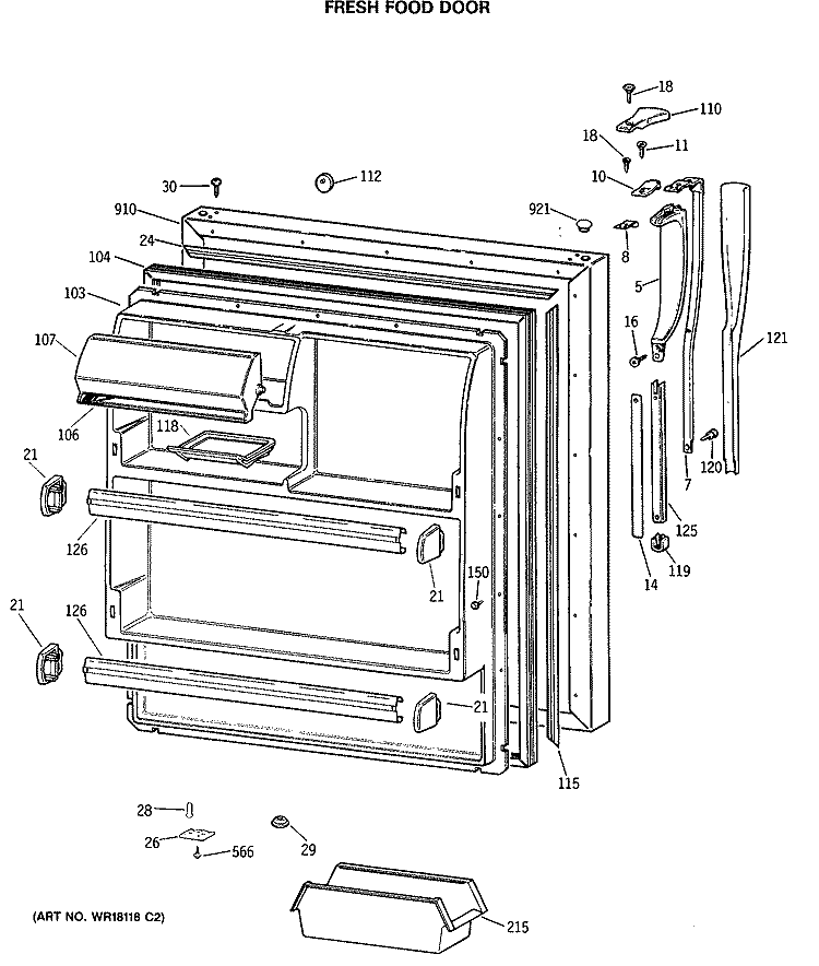 FRESH FOOD DOOR Diagram and Parts List for MTX18EASERAD  General Electric Refrigerator