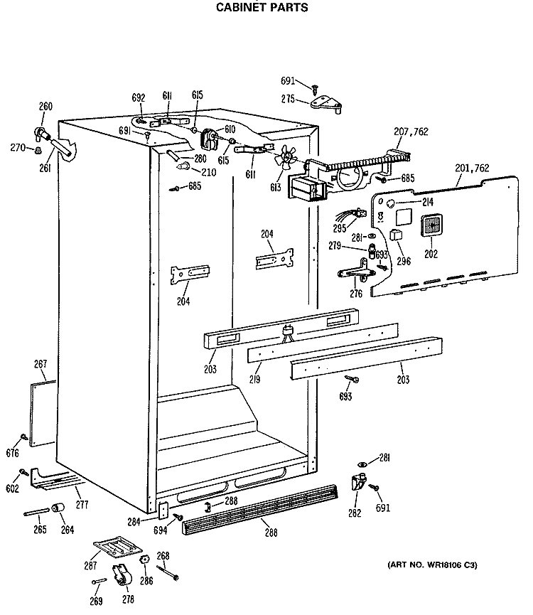 CABINET PARTS Diagram and Parts List for MTX18EASERAD  General Electric Refrigerator