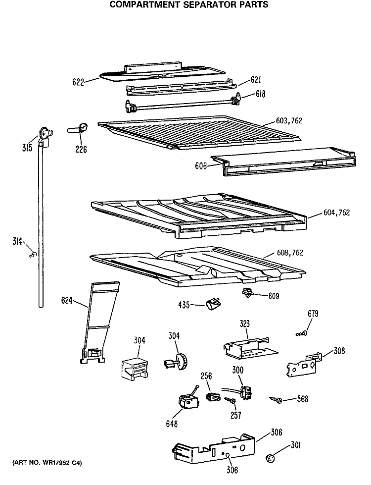 COMPARTMENT SEPARATOR PARTS Diagram and Parts List for MTX18EASERAD  General Electric Refrigerator