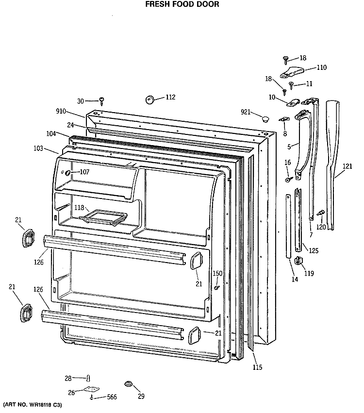 FRESH FOOD DOOR Diagram and Parts List for MTX18LASERWH  General Electric Refrigerator