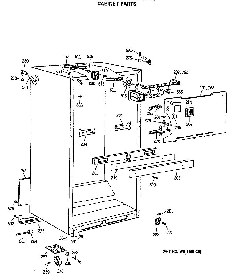 CABINET PARTS Diagram and Parts List for MTX18LASERWH  General Electric Refrigerator