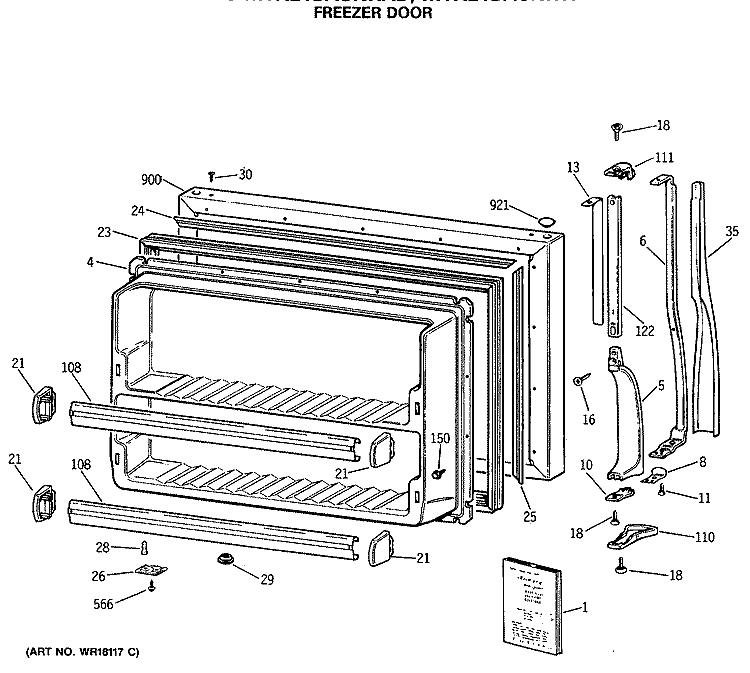 FREEZER DOOR Diagram and Parts List for MTX21BASNRAD  General Electric Refrigerator