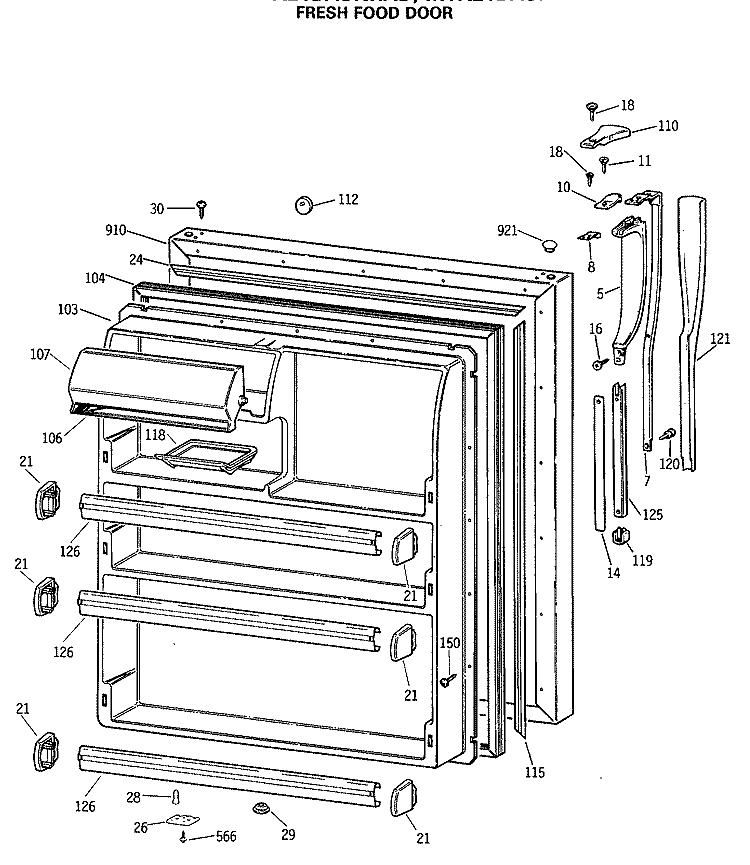 FRESH FOOD DOOR Diagram and Parts List for MTX21BASNRAD  General Electric Refrigerator