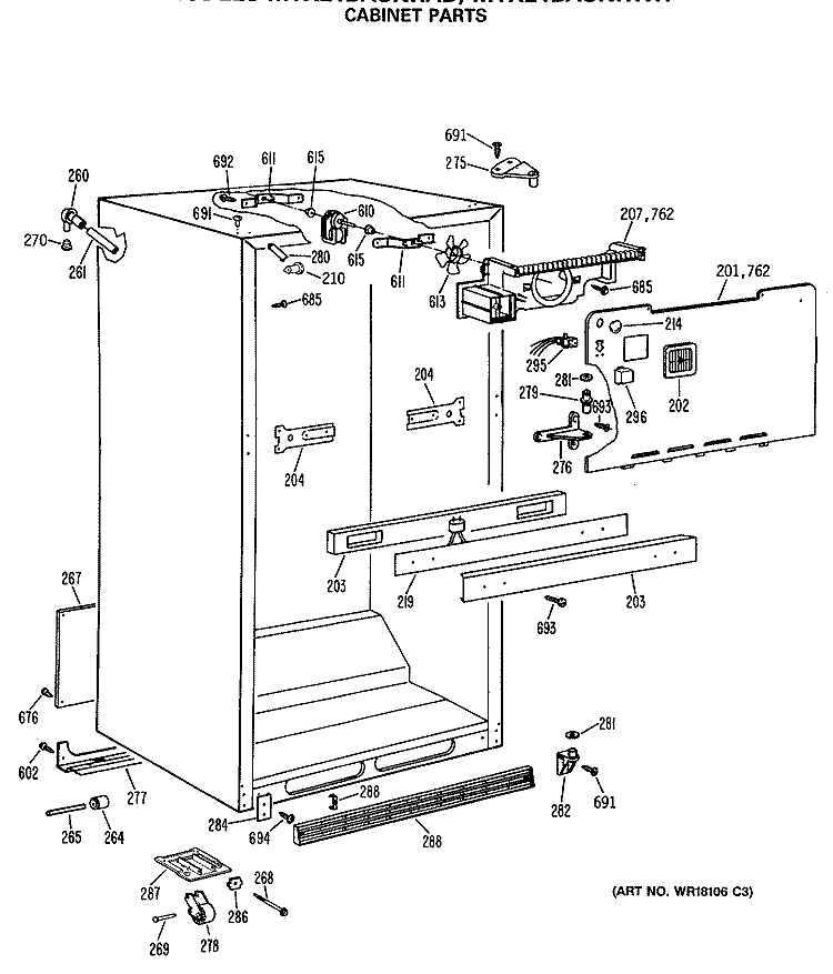 CABINET PARTS Diagram and Parts List for MTX21BASNRAD  General Electric Refrigerator