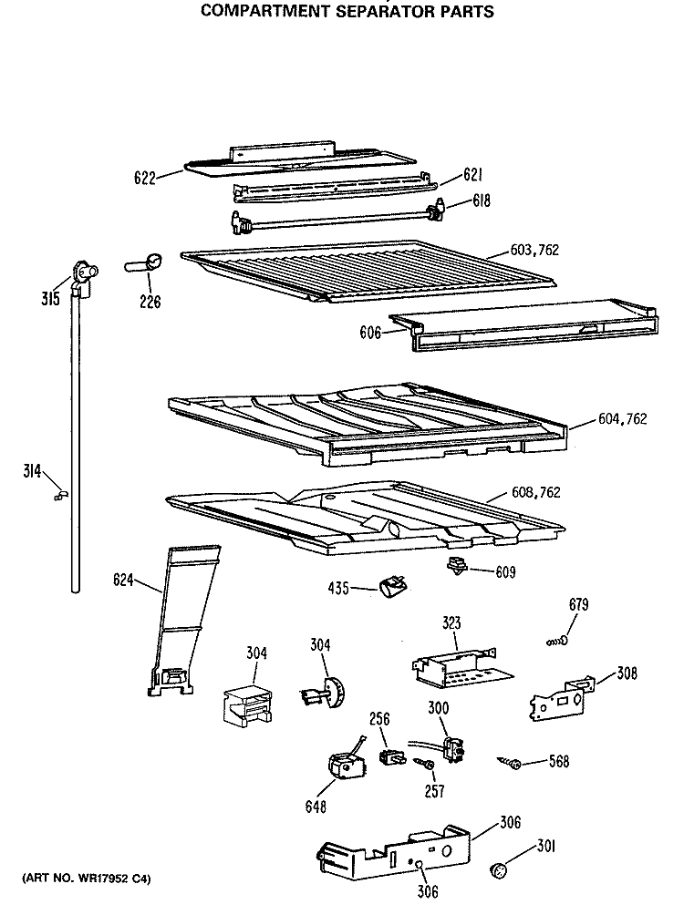 COMPARTMENT SEPARATOR PARTS Diagram and Parts List for MTX21BASNRAD  General Electric Refrigerator