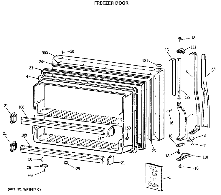 FREEZER DOOR Diagram and Parts List for MTX21EASNRAD  General Electric Refrigerator