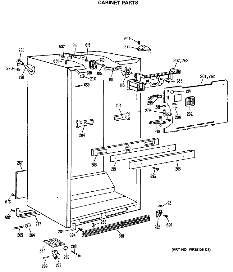CABINET PARTS Diagram and Parts List for MTX21EASNRAD  General Electric Refrigerator