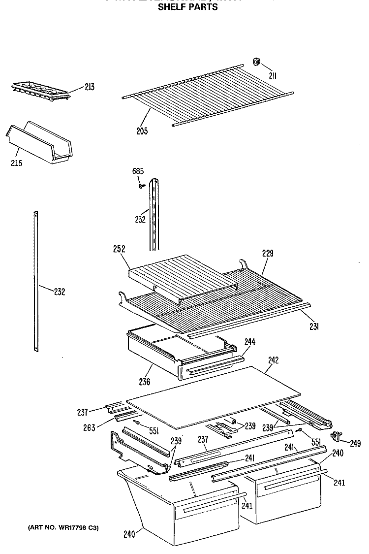 SHELF PARTS Diagram and Parts List for MTX21EASNRAD  General Electric Refrigerator