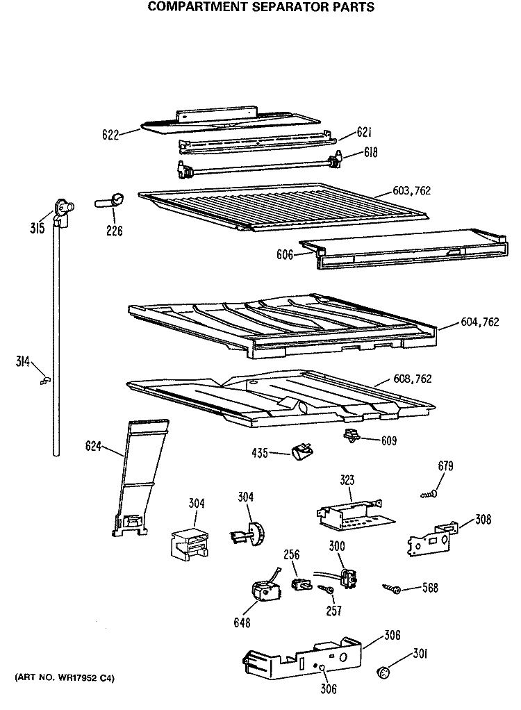 COMPARTMENT SEPARATOR PARTS Diagram and Parts List for MTX21EASNRAD  General Electric Refrigerator