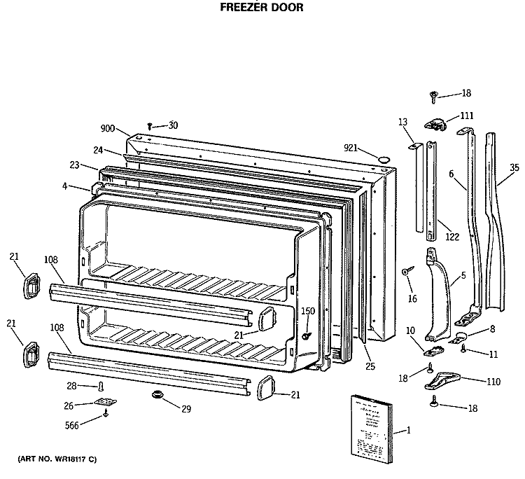 FREEZER DOOR Diagram and Parts List for MTX21GASNRWW  General Electric Refrigerator