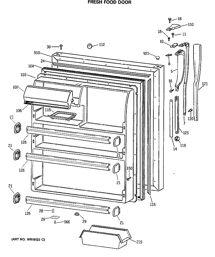 FRESH FOOD DOOR Diagram and Parts List for MTX21GASNRWW  General Electric Refrigerator