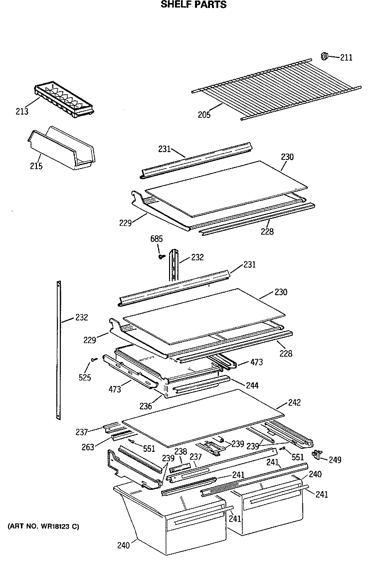 SHELF PARTS Diagram and Parts List for MTX21GASNRWW  General Electric Refrigerator