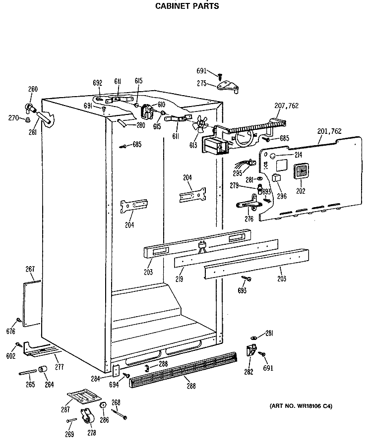 CABINET PARTS Diagram and Parts List for MTX24GASJRWH  General Electric Refrigerator