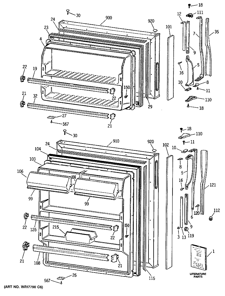 Section Diagram and Parts List for MTE16EASDRWH  General Electric Refrigerator