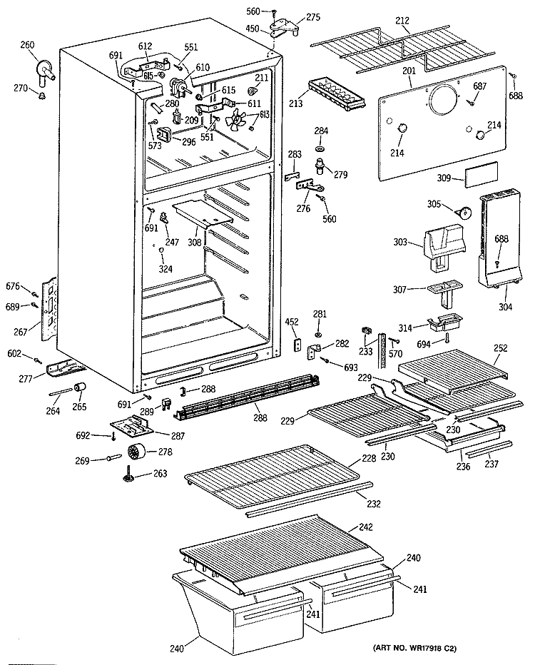 Section Diagram and Parts List for MTE16EASDRWH  General Electric Refrigerator
