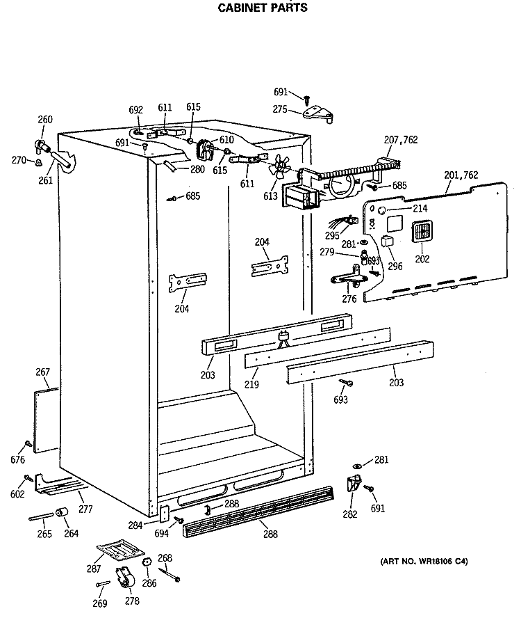 CABINET PARTS Diagram and Parts List for MTH21GASNRAD  General Electric Refrigerator