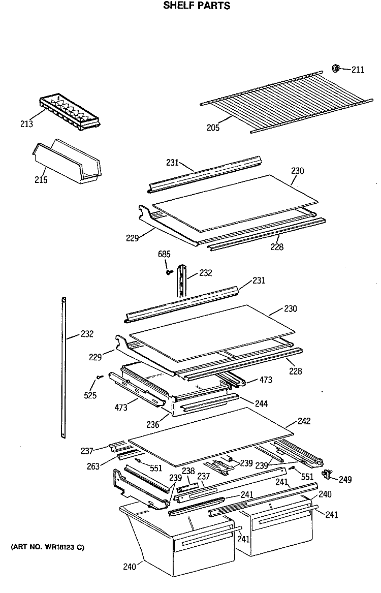 SHELF PARTS Diagram and Parts List for MTH21GASNRAD  General Electric Refrigerator