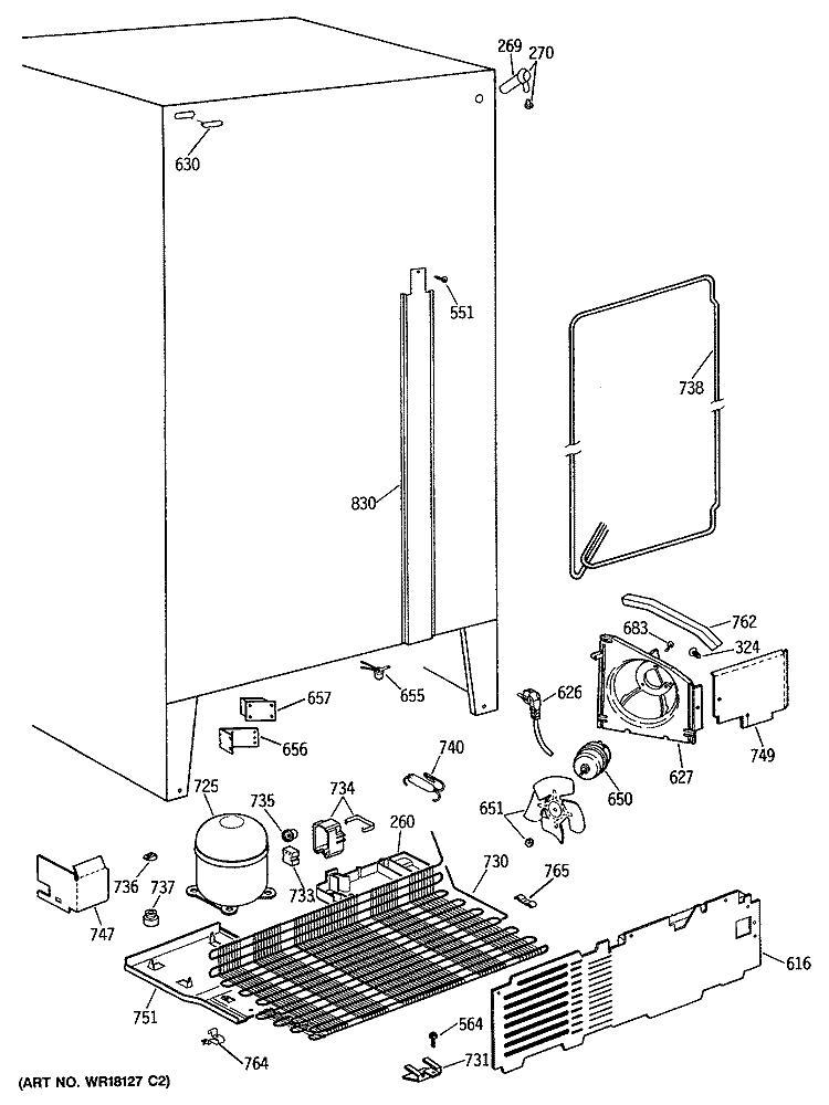 Section Diagram and Parts List for MSG22GASBAD  General Electric Refrigerator