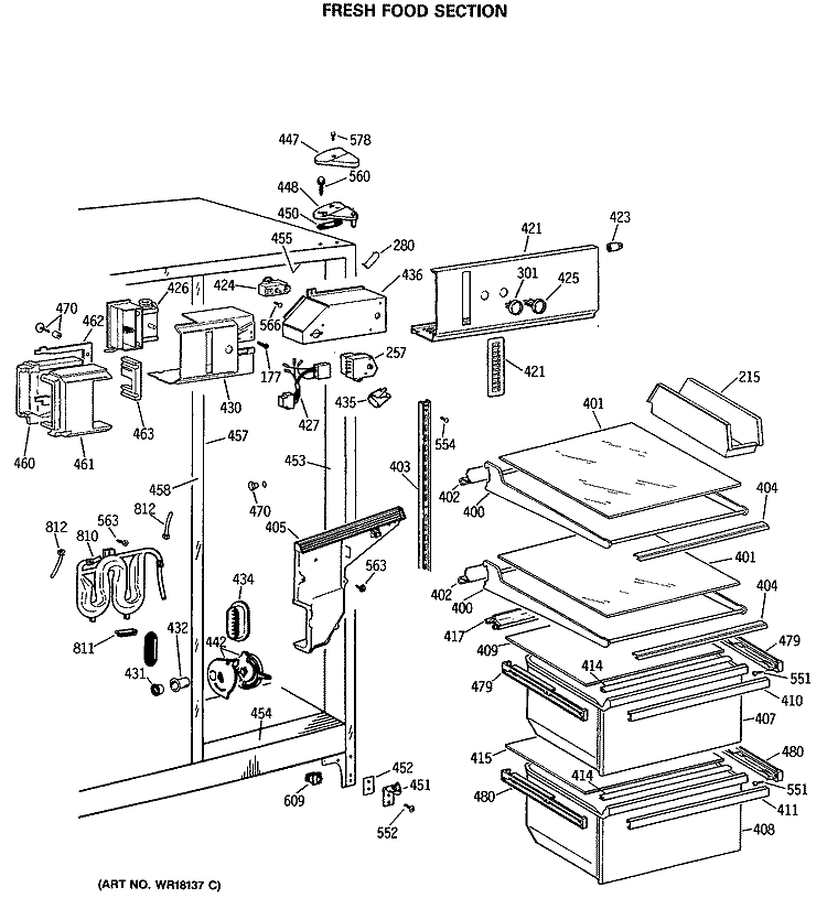 FRESH FOOD SECTION Diagram and Parts List for MSG22GRSBWH  General Electric Refrigerator