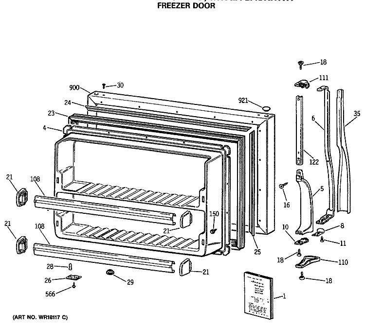 FREEZER DOOR Diagram and Parts List for MTX24GASKRWH  General Electric Refrigerator