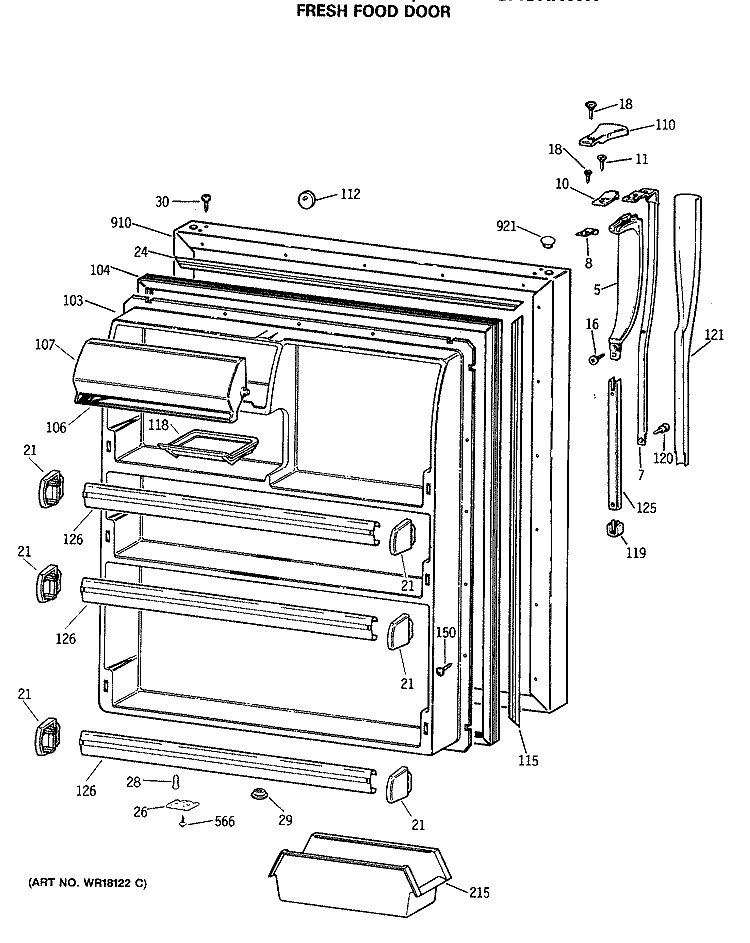 FRESH FOOD DOOR Diagram and Parts List for MTX24GASKRWH  General Electric Refrigerator