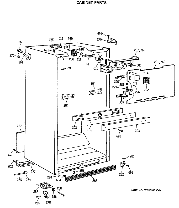CABINET PARTS Diagram and Parts List for MTX24GASKRWH  General Electric Refrigerator