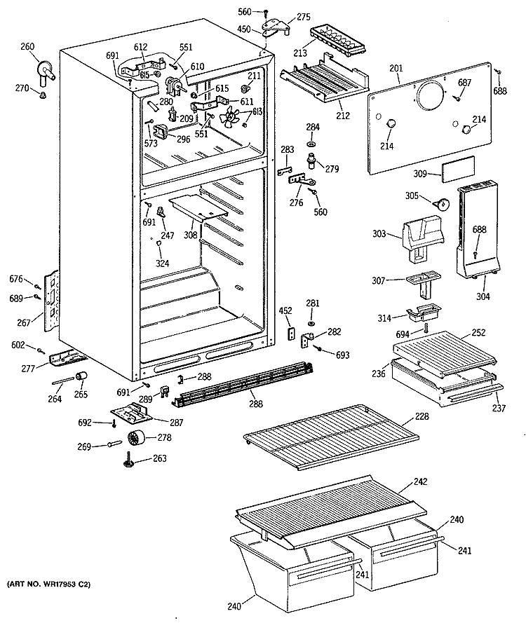 Section Diagram and Parts List for MTX14EYSCRAD  General Electric Refrigerator