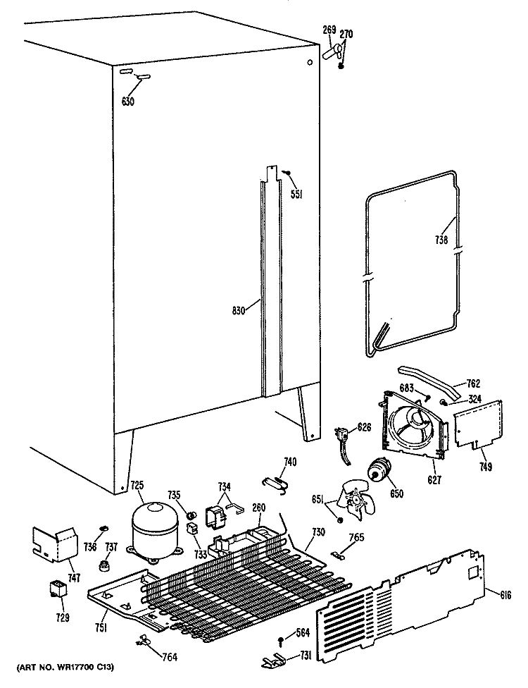 Section Diagram and Parts List for MSX20EASBAD  General Electric Refrigerator