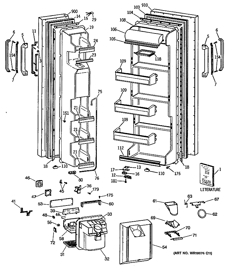 Section Diagram and Parts List for MSX20GWSBAD  General Electric Refrigerator