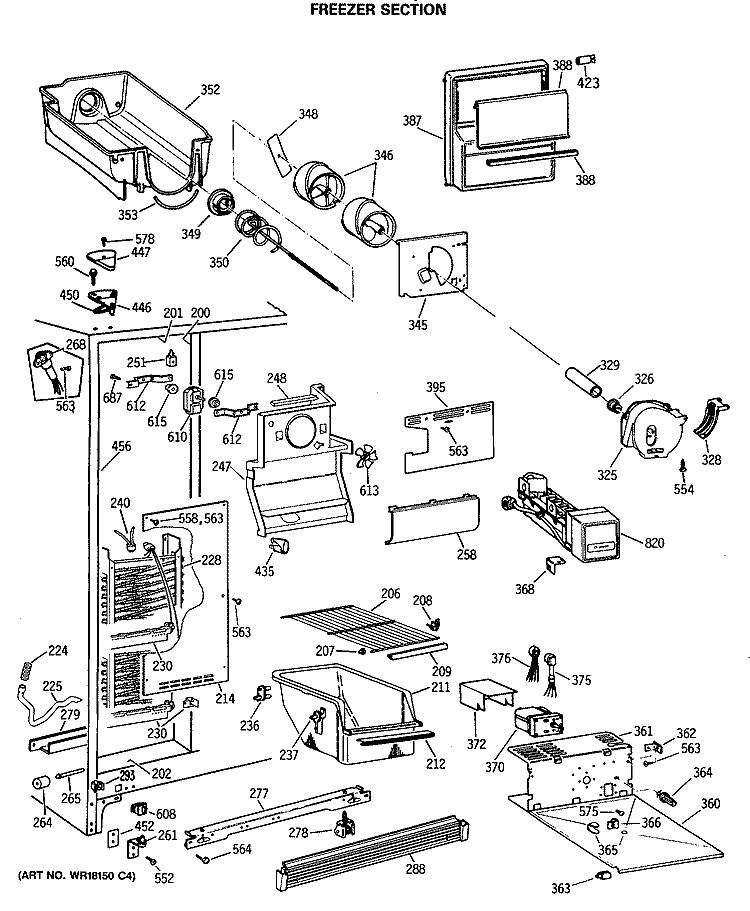 FREEZER SECTION Diagram and Parts List for MSX20GWSBAD  General Electric Refrigerator