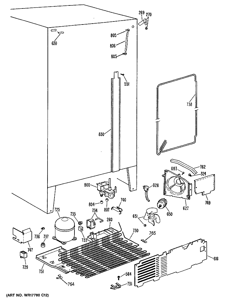 Section Diagram and Parts List for MSX20GWSBAD  General Electric Refrigerator