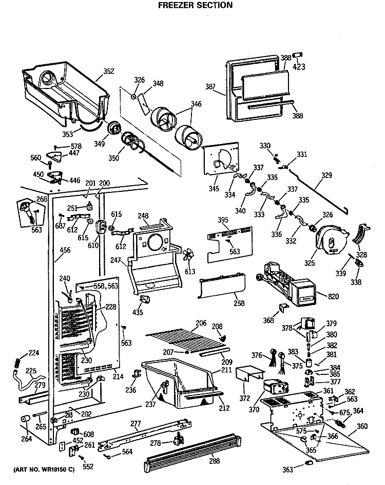 FREEZER SECTION Diagram and Parts List for MSX22BRSBWH  General Electric Refrigerator