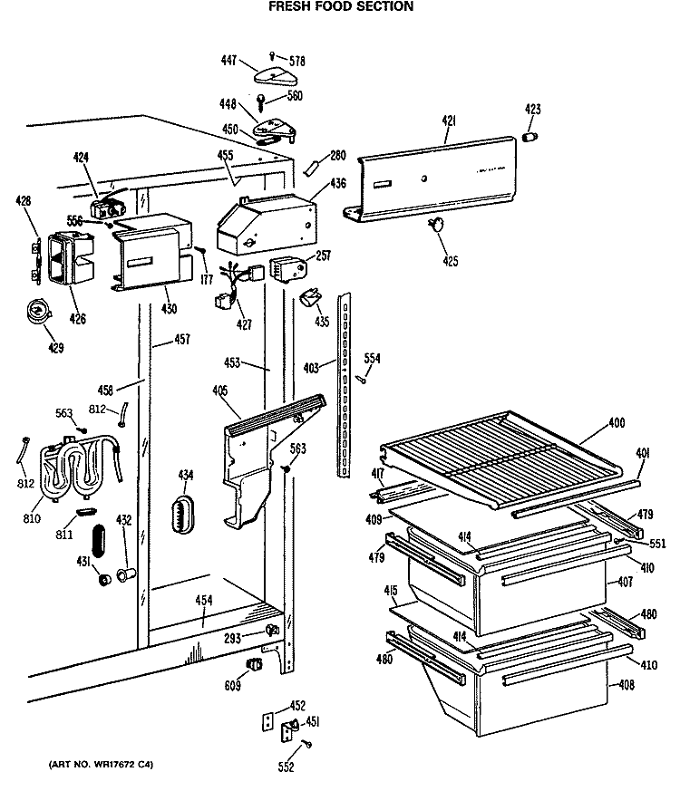 FRESH FOOD SECTION Diagram and Parts List for MSX22BRSBWH  General Electric Refrigerator