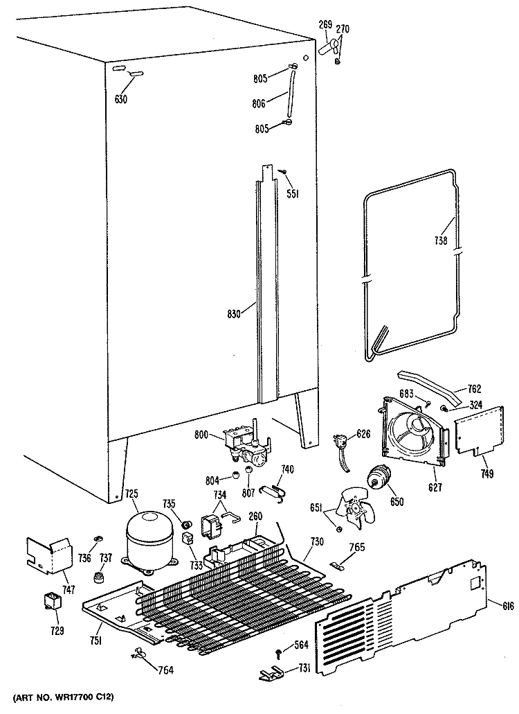 Section Diagram and Parts List for MSX22BRSBWH  General Electric Refrigerator