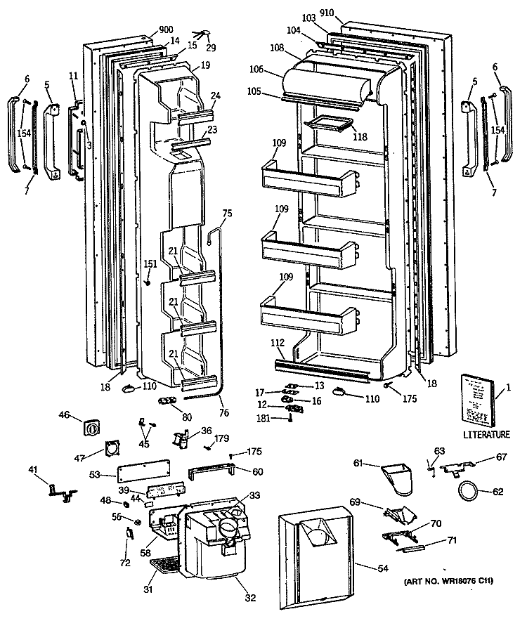 Section Diagram and Parts List for MSX22GRSBAD  General Electric Refrigerator