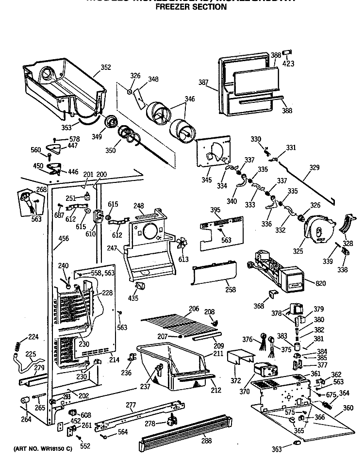 FREEZER SECTION Diagram and Parts List for MSX22GRSBAD  General Electric Refrigerator