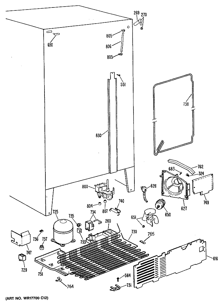 Section Diagram and Parts List for MSX22GRSBAD  General Electric Refrigerator