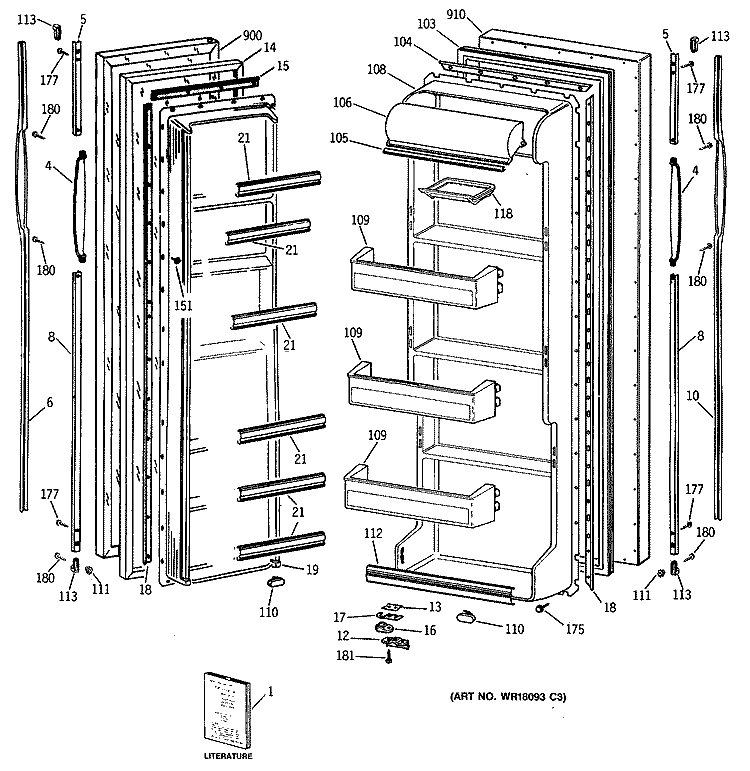 Section Diagram and Parts List for MSX22GASMAD  General Electric Refrigerator