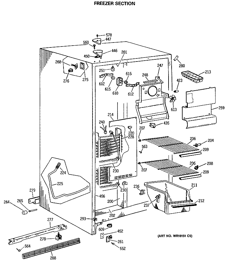 FREEZER SECTION Diagram and Parts List for MSX22GASMAD  General Electric Refrigerator