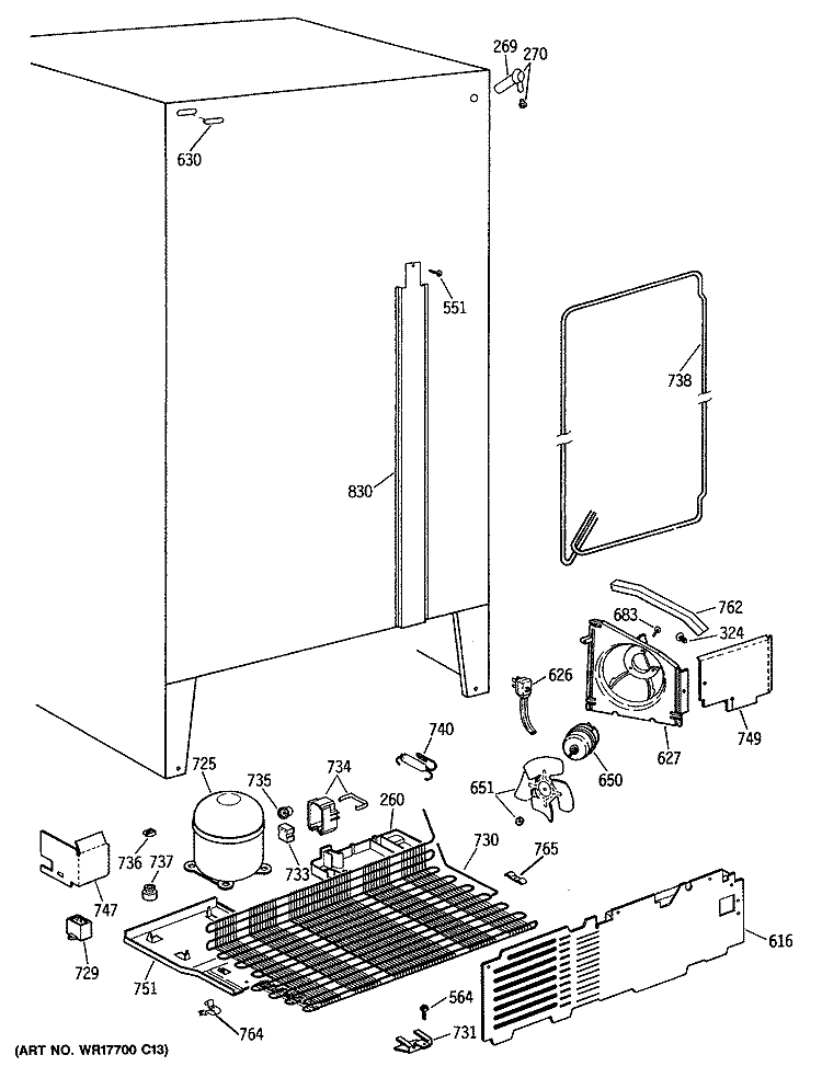 Section Diagram and Parts List for MSX22GASMAD  General Electric Refrigerator