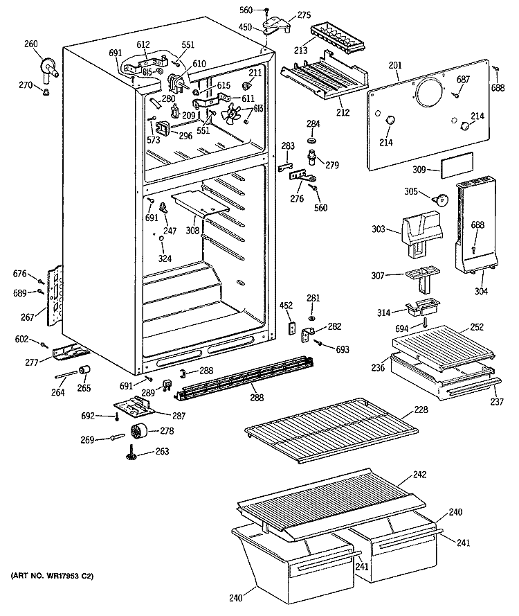 Section Diagram and Parts List for MTX16BYSFRAD  General Electric Refrigerator