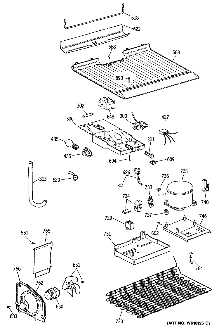 Section Diagram and Parts List for MTX16CYSCRWH  General Electric Refrigerator