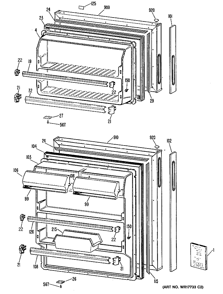 Section Diagram and Parts List for MTX16EYSFRAD  General Electric Refrigerator