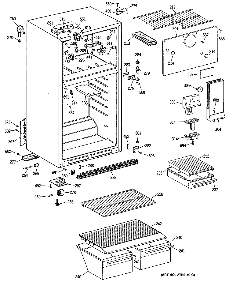 Section Diagram and Parts List for MTX16EYSFRAD  General Electric Refrigerator