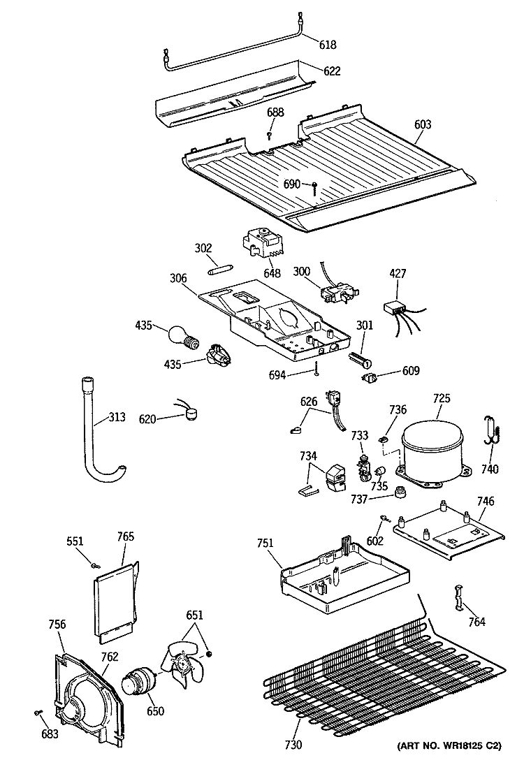 Section Diagram and Parts List for MTX16EYSFRAD  General Electric Refrigerator