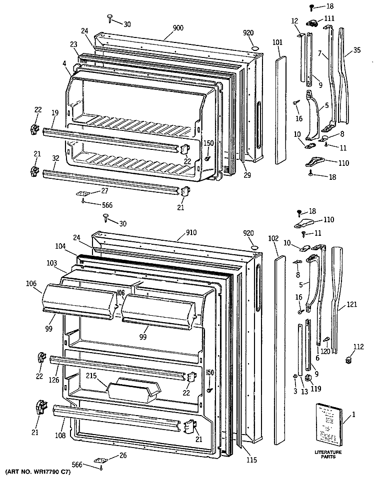 Section Diagram and Parts List for MTE14EASJRWH  General Electric Refrigerator