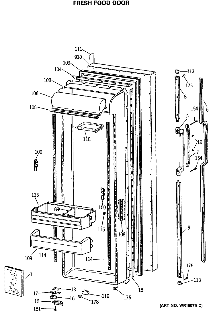 FRESH FOOD DOOR Diagram and Parts List for MSX27DRSMWH  General Electric Refrigerator