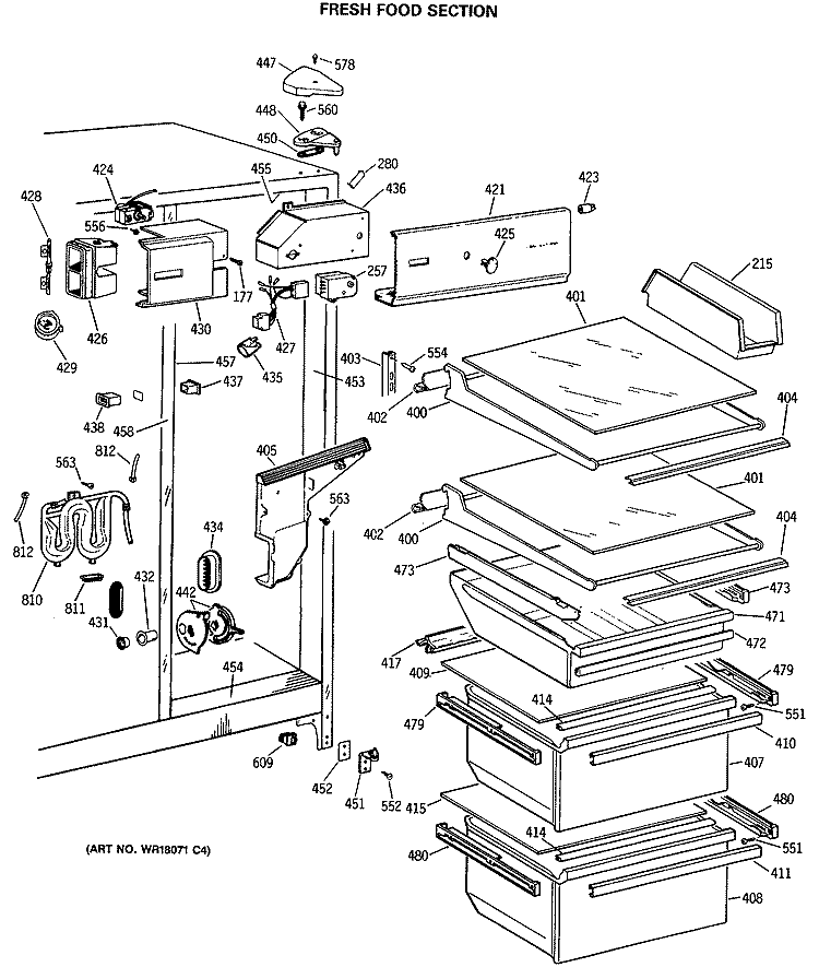 FRESH FOOD SECTION Diagram and Parts List for MSX27DRSMWH  General Electric Refrigerator
