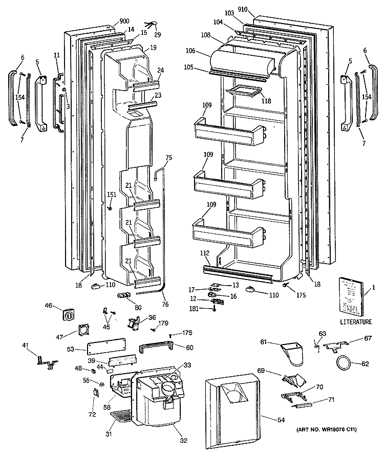 Section Diagram and Parts List for MSH22GRTAWW  General Electric Refrigerator