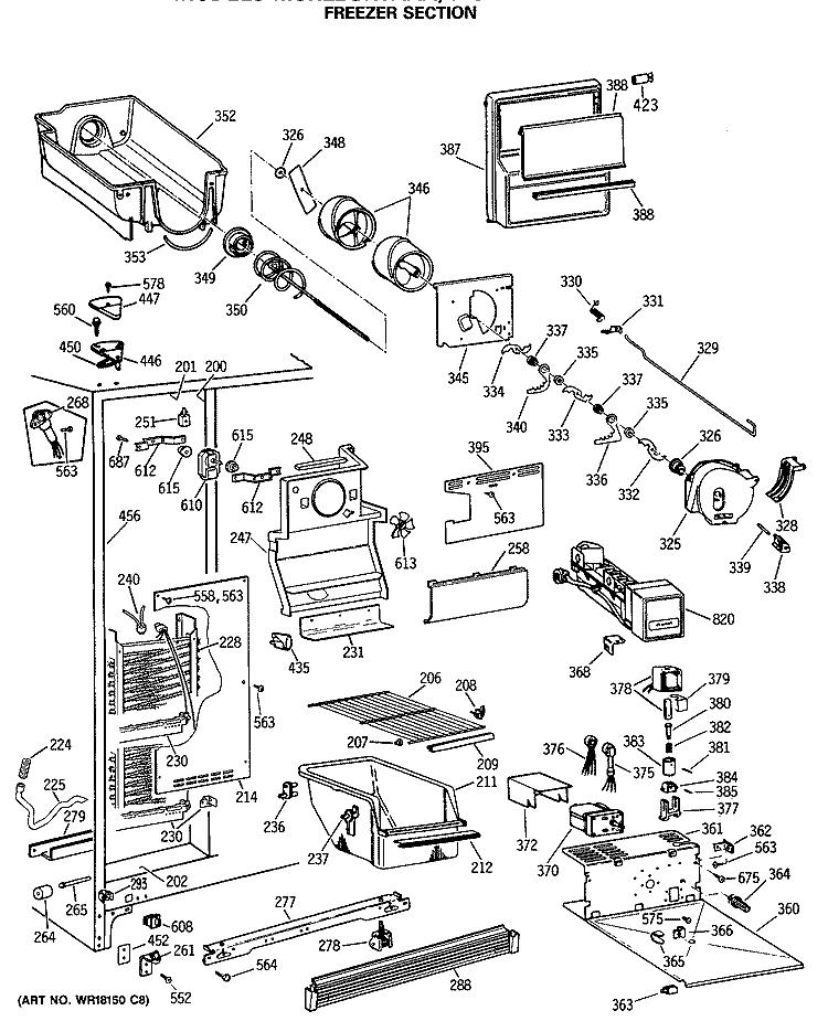 FREEZER SECTION Diagram and Parts List for MSH22GRTAWW  General Electric Refrigerator